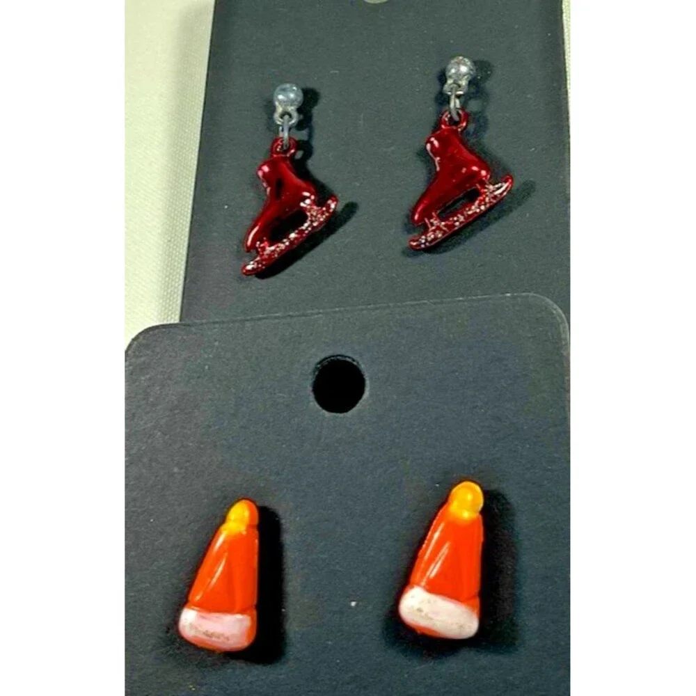 Lot 11 Pairs Pierced Earrings Kids Multicolored Emoji Skates Dolphins+ Whimsical
